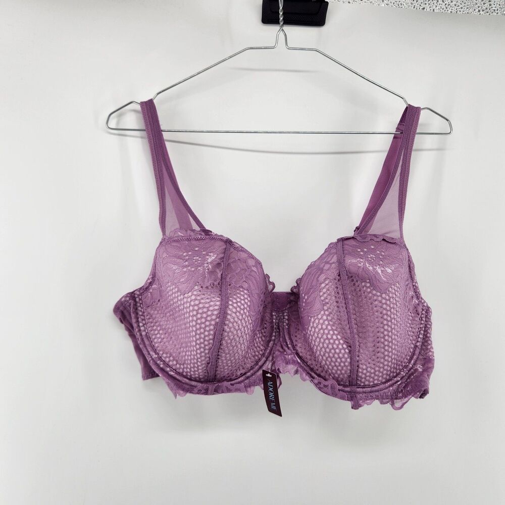 Adore‎ Me Women's 40DD Purple Lace Mesh Underwire Bra NWT